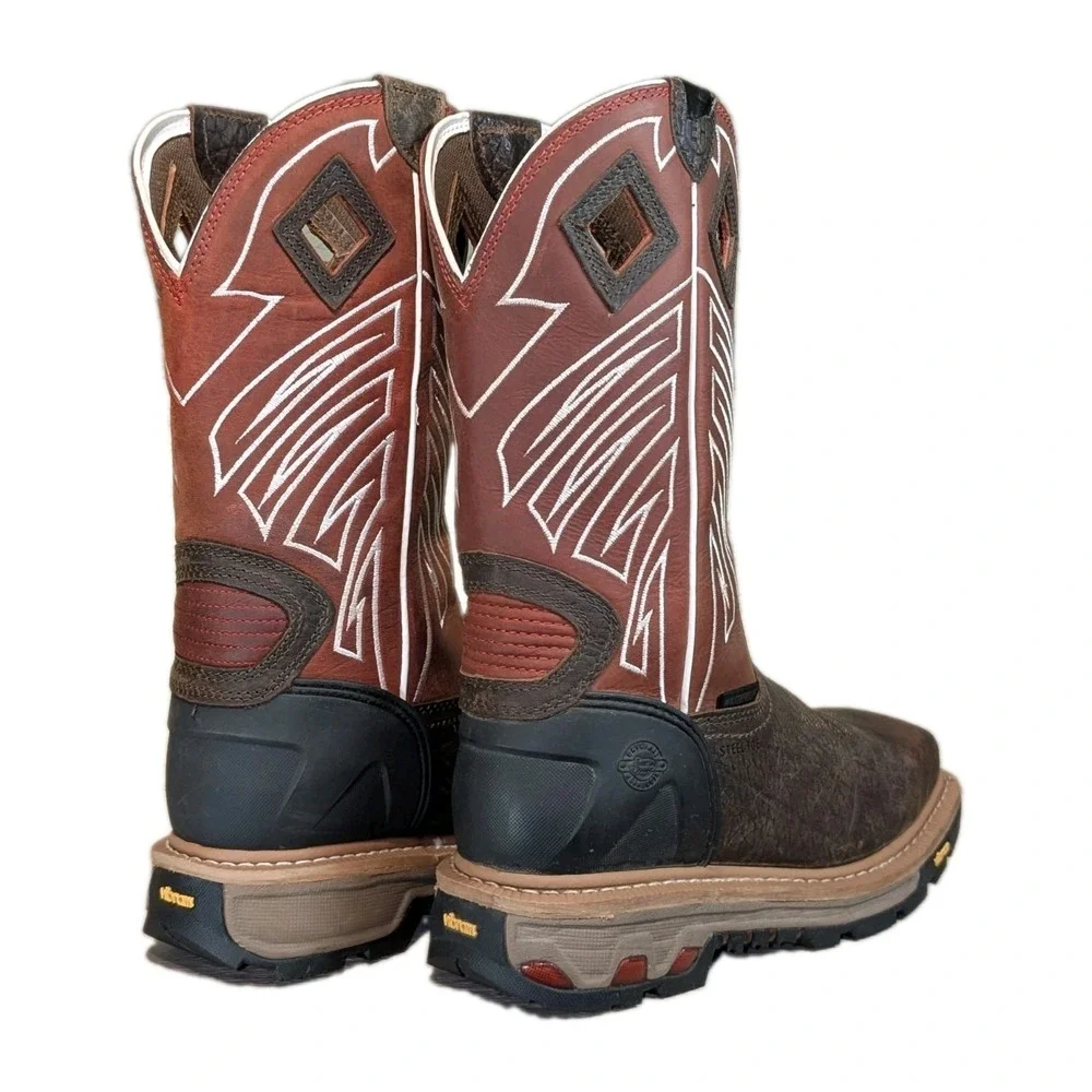Justin Mens Steel Toe Vibram Waterproof Work Boots Brown WK2115 Size 9.5D